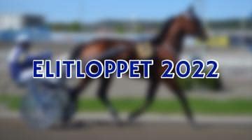 Travhäst i bakgrunden och texten Elitloppet 2022