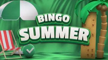 Solstol, parasoll, palm, bingobricka och texten "Bingo summer"