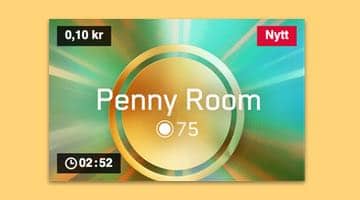 Bild på bingorummet Penny Room med information om när nästa spelomgång startar och vad brickorna kostar.