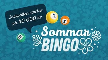 Banner för Sommarbingon hos Miljonlotteriet. I en pratbubbla står det "Jackpotten startar på 40 000 kr"