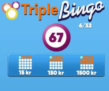 Triple Bingo - ett singelbingospel hos Paf. Bilden visar att det görs tre vinstdragningar i spelomgången.