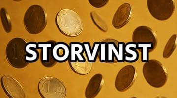 Mynt som far omkring i luften. Över bilden ligger texten "Storvinst"