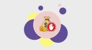 Illustration av en pengasäck, mynt och en stoppsymbol som visar att en vinstutbetalning har stoppats eller nekats.