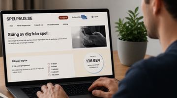 En person sitter framför datorn och besöker spelpaus.se
