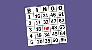 Bingobricka mot lila bakgrund